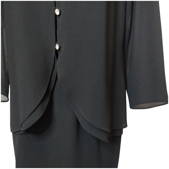 VTG Julian Wilder 2 Pc Black Skirt Suit Women's 10 Beaded Collar Crystal Button - Picture 5 of 13